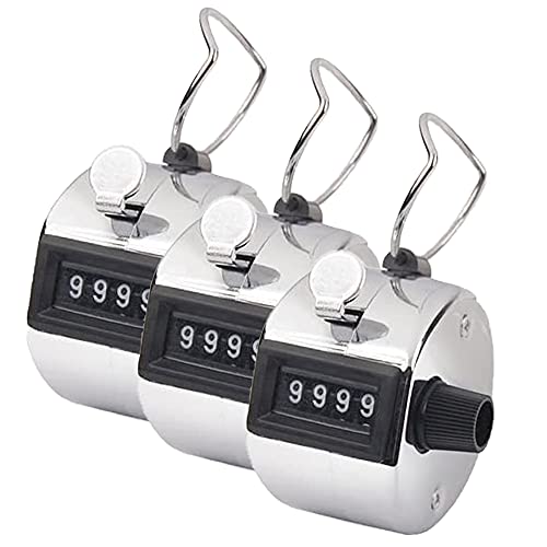 Silver Hand Clicker for Counting - Metal Mechanical Count Trackers to 9999 with Count Button and Reset Knob for Golf Scoring, Stocktaking