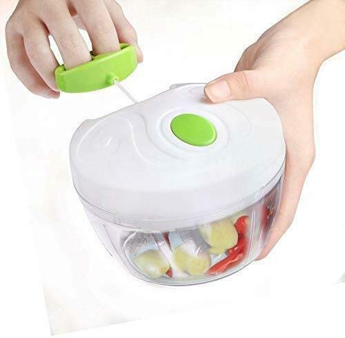 Hand Chopper Manual Food-Processor - Pull String to Slice Vegetables, Onions, Garlic, Meat, Nuts in Seconds - Curved Stainless Steel Removable Blades, Non-Slip Base, BPA-Free, Dishwasher-Safe