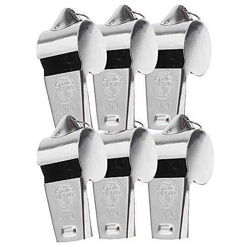 KAV Pack of 6 Stainless Steel Metal Referee Sports Whistle - Used by Coaches, Referees, and Officials for School, Sports Training, Soccer, Football, Basketball