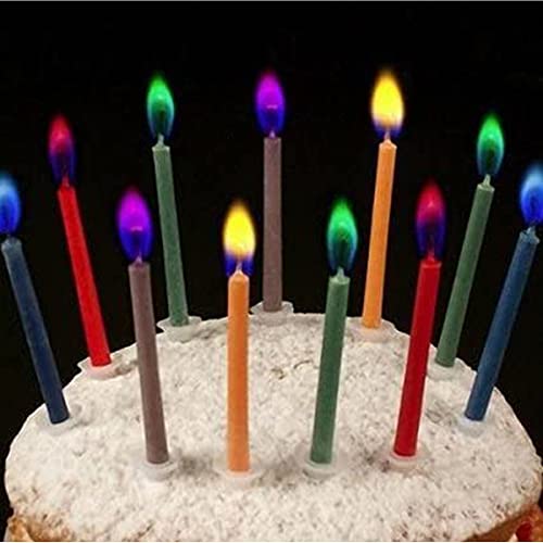 KAV 12 Pieces Colour Flame Candles with Holders for Birthday Party, Cup Cake, Anniversary, Bridal Shower Cakes Decoration - Multicoloured Flames