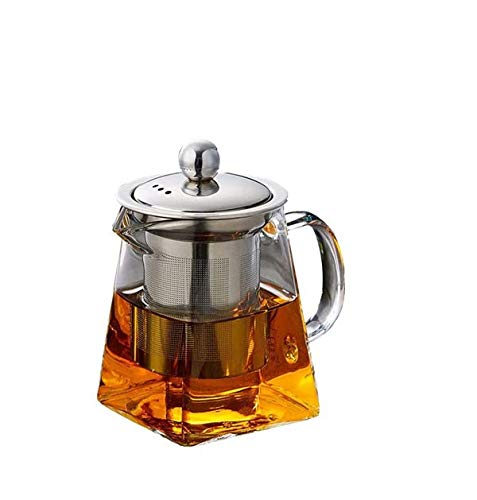 KAV - Glass Loose Tea Teapot, Round OR Square Tea Pot with Infuser Basket Borosilicate Tea Pot with Strainer, Clear Leaf Tea Pots for Loose Leaf Green Black Tea 1 – 4 Cups