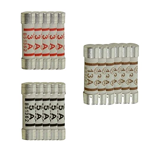 KAV Electrical Ceramic Household Domestic Fuses 3 5 13 A amp 240V Volt 3 Values 9x Mixed Assortment Kit packag