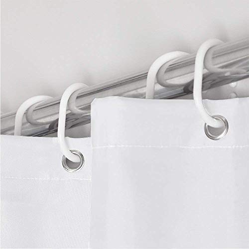 KAV - Extra Wide plain white fabric Shower Curtain for full bath coverage Mould Mildew Resistant 220 (wide) x 180 (drop) cm weighted Hem 100% Polyester - Pack of 2 (value pack) + Hooks