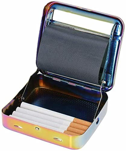 KAV Automatic Cigarette Rolling Machine Baccy Portable Metal Tin Box for Tobacco, Smoking Roller and Storage Case - Rainbow