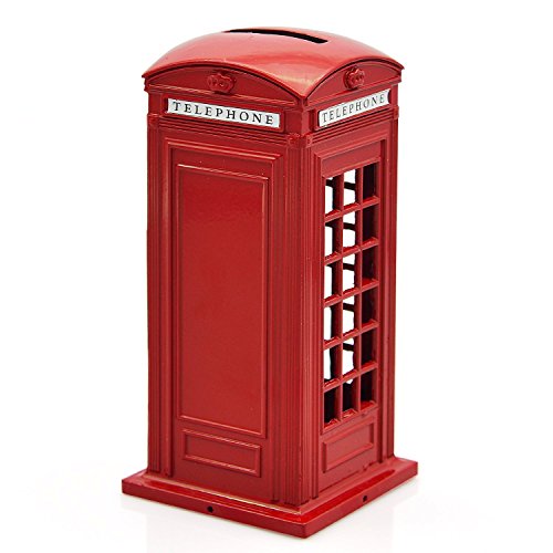 KAV Original British English Metal Alloy Money Coin Spare Change Piggy London Street Red Telephone Booth Bank Souvenir Model Box Jar, 14 cm
