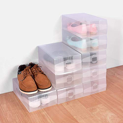 KAV Shoe Storage Box - 20 Pack Transparent Clear Plastic, Stackable and Foldable Boxes Shoes Holder - Tidy Organiser