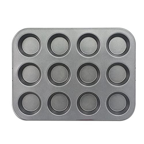 KAV Non Stick 12 Cup Muffin Tray Mould for Cupcakes, Yorkshire Pudding and Baking- Carbon Steel Cup Cake Black Pan, 33x26.5x3 cm