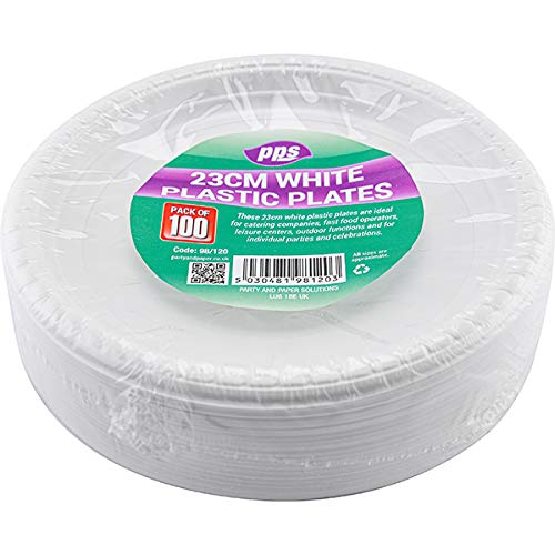 100 White Plastic Plates - 9 inch/23cm Quality Durable Plates Ideal for hot and Cold Food