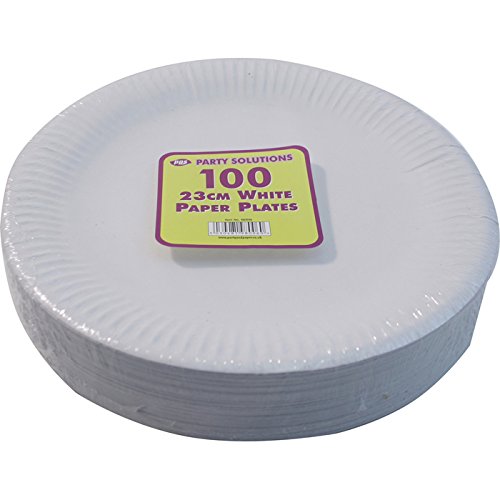 100 WHITE PAPER PLATES - 9 inch/23cm quality durable plates ideal for hot and cold food