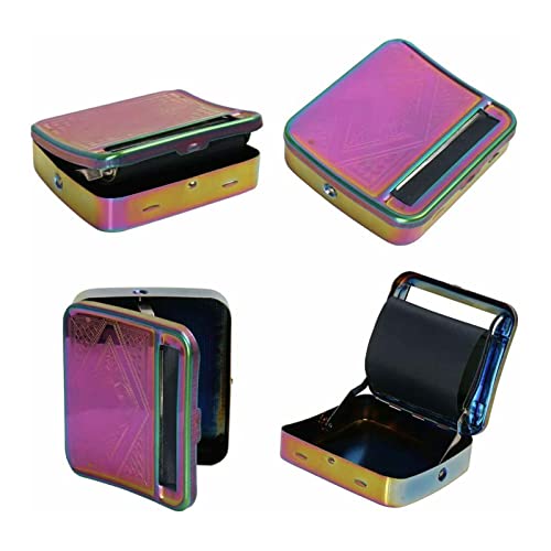 KAV Automatic Cigarette Rolling Machine Baccy Portable Metal Tin Box for Tobacco, Smoking Roller and Storage Case - Rainbow