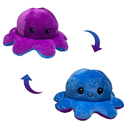 KAV Double-Sided Flip 2 Colours Octopus Plush Soft Toys - Cute Reversible Octopus Stuffed Animals Doll Creative Toy Gifts for Baby/Kids/Girls/Boys/Friends (Purple-Blue)