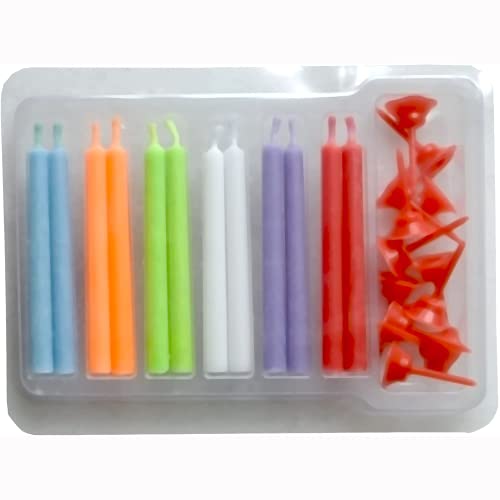 KAV 12 Pieces Colour Flame Candles with Holders for Birthday Party, Cup Cake, Anniversary, Bridal Shower Cakes Decoration - Multicoloured Flames