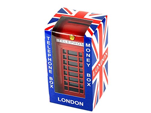 KAV kamoney Large Red London Telephone Phone Die Cast Metal 14cm Tall with an Union Jack Money Box/Piggy Bank Souvenir/Speicher/Memoria an Exciting Collectible Tirelire/Sparschwein/Salvadanaio/Hucha
