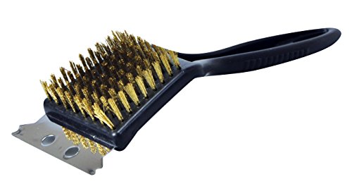 Kingfisher BBQBRUSH BBQ Bristle Cleaner Brush with Metal Scraper, Black/Brass, 20.8 x 13 x 4.4 cm