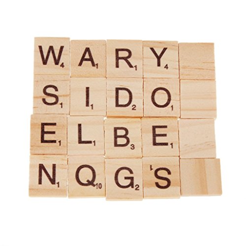 V-WD-SCR-100 Wooden WedDecor Alphabet Tiles with Black Letters & Numbers for Board Game, Pendant, Art & Craft, DIY Projects, Fashion Accessories, Home Décor, 100pcs
