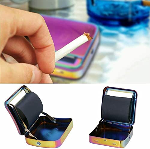 KAV Automatic Cigarette Rolling Machine Baccy Portable Metal Tin Box for Tobacco, Smoking Roller and Storage Case - Rainbow