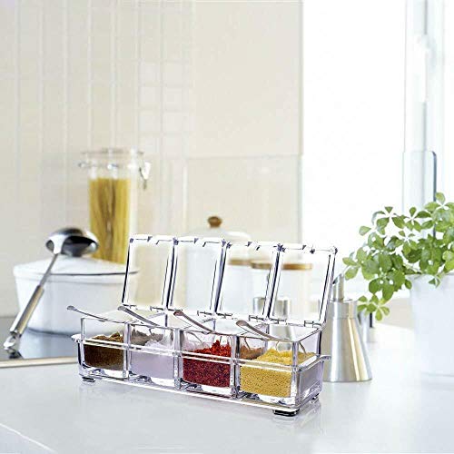 Spice/Sugar/Salt/Pepper/etc/Pots - 4 Piece Acrylic Seasoning Box - Storage Container Condiment Jars - Cruet with Cover and Spoon