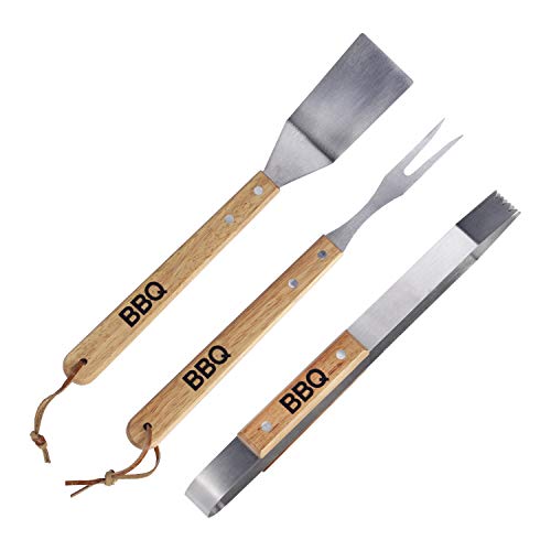 Edco 871125215887 5 x 34 cm Stainless Steel/Oak Barbecue Tools 3-Piece