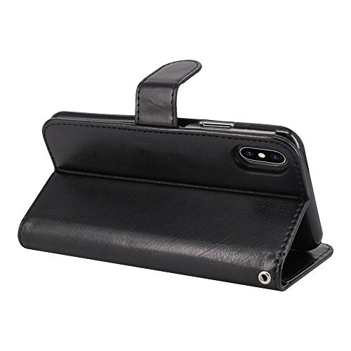 iPhone X Case, PU Leather Wallet Case Flip Cover with Card Slots & Stand For Apple iPhone X - Black