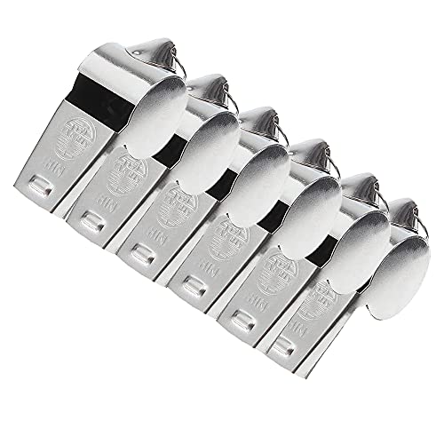 KAV Pack of 6 Stainless Steel Metal Referee Sports Whistle - Used by Coaches, Referees, and Officials for School, Sports Training, Soccer, Football, Basketball