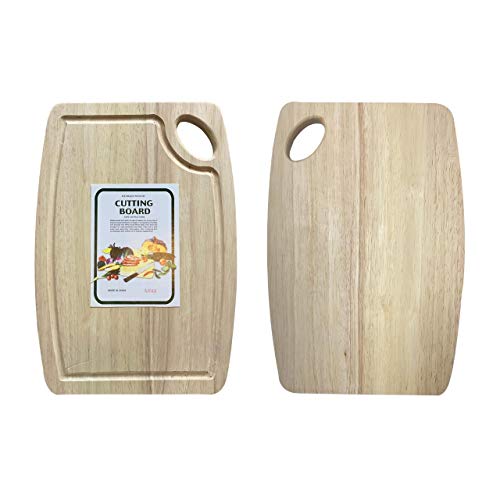 KAV Rubber Bamboo Wood Chopping Cutting Board Set with Deep Juice Groove & Hanging Holes Suitable for Kitchen Food Preparation - Fruit Vegetables Bread Carving Meat Fish Cheese etc