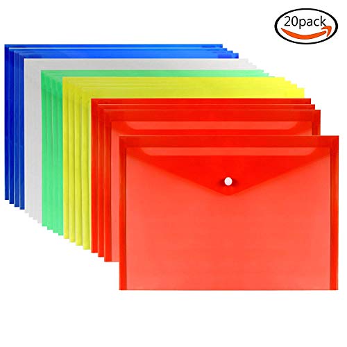 KAV - 20 Pack A4 Folders Wallets Plastic Foolscap Document Files Popper Wallet Envelope Document Files