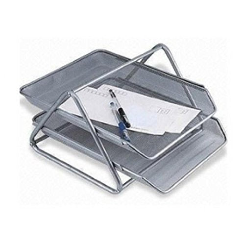 Saves Direct 2 Tier Silver/Black Metal Wire Mesh Document Tray Organizer Filing Home Office