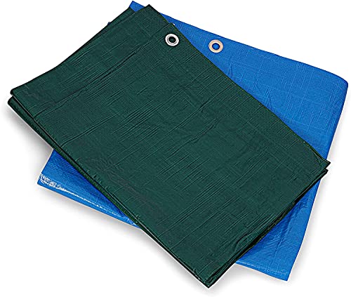 KAV Universal Premium Cover Tarpaulin Waterproof Heavy Duty Tarp with Eyelets Ground Sheet in Blue or Green for Garden Furniture, Pool, Car, Truck