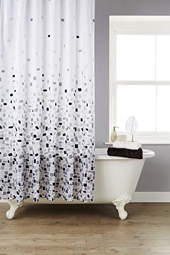 Blue MOSAIC PATTERNED POLYESTER 180 X 180CM SHOWER CURTAIN