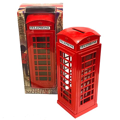 KAV Red Telephone Booth Money Coin Spare Change Piggy London Street Bank Britain Metal Souvenir Gift Model Box Jar Large, cast iron, 8X5.5X14cm