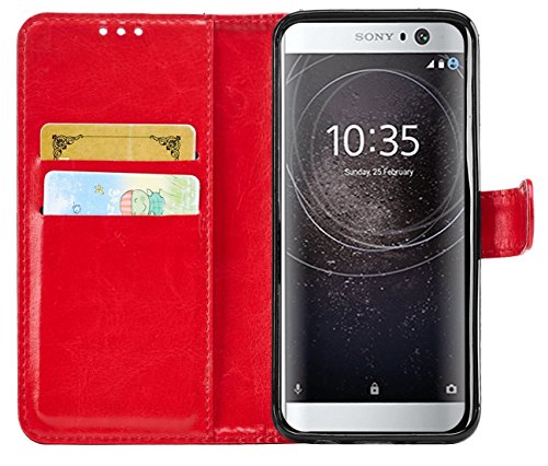 KAV Sony Xperia XA2 Case, Premium PU Leather Wallet Case Cover - Red