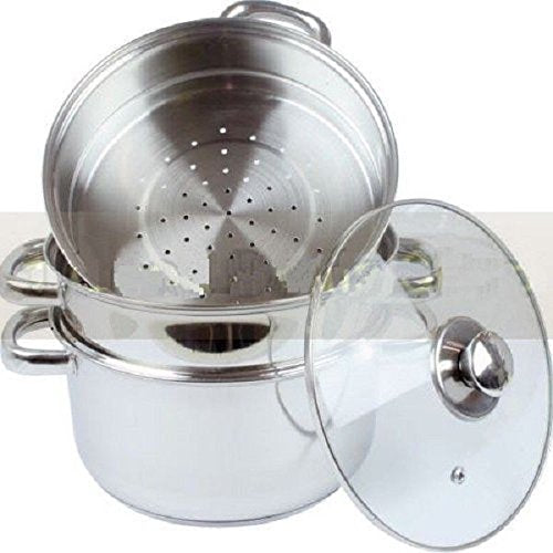 New 3PC Stainless Steel Steamer Cooker Pot Set PAN Cook Food Glass LIDS COOKWARE