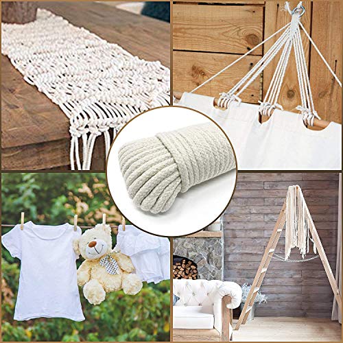 KAV Natural Cotton Macrame Thick Strong Rope - 5mm Diameter Multi-Function Ropes for Gardening, Roofrack Cord, Dying Cloths, Tying, Picture and Plant Hangings, DIY Crafts
