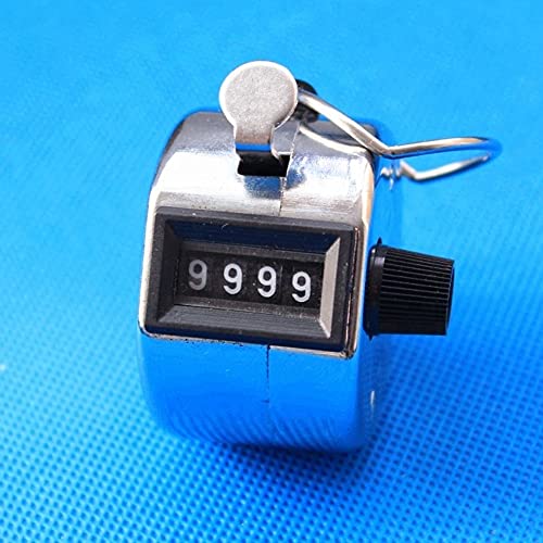 Silver Hand Clicker for Counting - Metal Mechanical Count Trackers to 9999 with Count Button and Reset Knob for Golf Scoring, Stocktaking