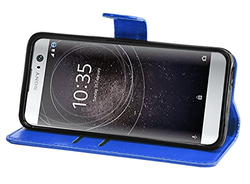 KAV Sony Xperia XA2 Case, Premium PU Leather Wallet Case Cover - Blue