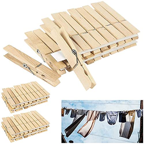 KAV 36 pack 7.21 x 1.2 x 1.2 cm Wooden and Steel Clothes Pegs and Photo Pins with Extra Strong Grip Spring Construction for Hanging, Washing, DIY Crafts and Laundry