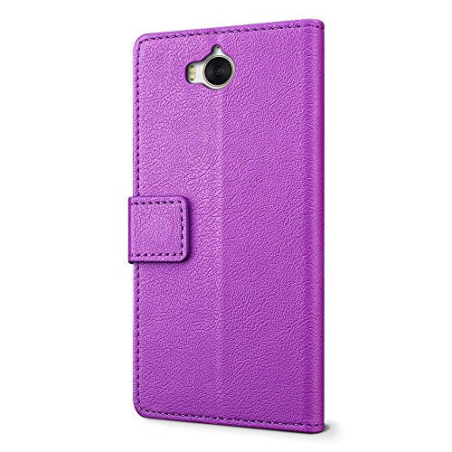 Huawei Y6 2017 Case, PU Leather Wallet Case Flip Cover with Card Slots & Stand For Huawei Y6 2017 - Purple