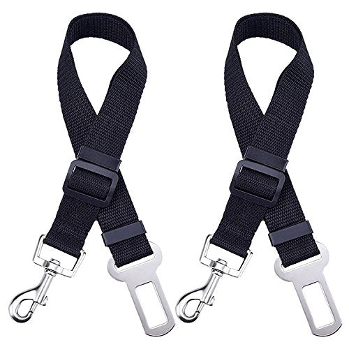 KAV Premium Car Seat Belt for Dogs Cats Pets, Adjustable Leads Harness for Cars Vehicle with Polypropylene Strap, Zinc Alloy Swivel Snap and Metal Buckles - 2 Pack Belt (Black)