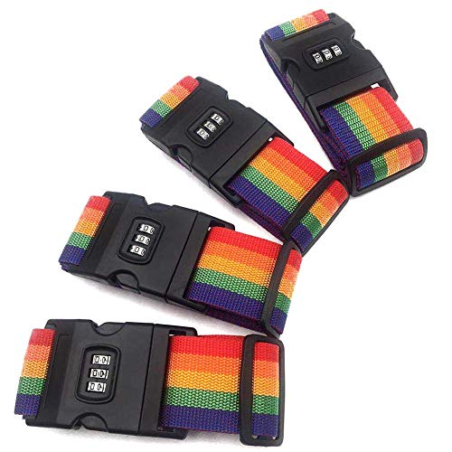 KAV Suitcase Luggage Straps - 4 Pack Adjustable Rainbow Luggage Packing Belt with Password Lock Clip