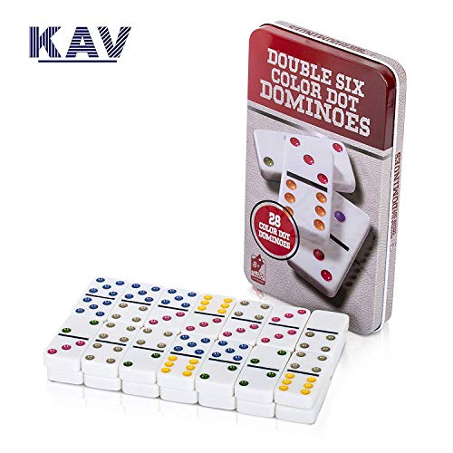 KAV Double 6 Colour Dot Dominoes In A Tin Dominoes Double 6 Dominoes Game Set Dot Design Black