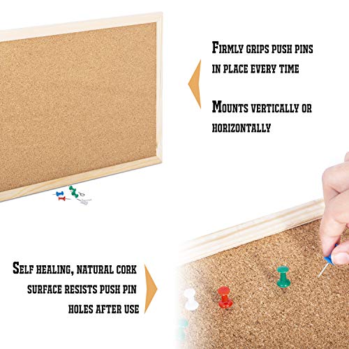 KAV - Cork Notice Office Memo School with 6 Push Pins Classic Wood Natural Frame Board, Brown (various sizes to choose from)