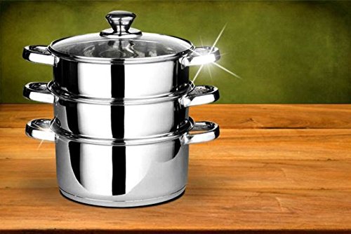 New 3PC Stainless Steel Steamer Cooker Pot Set PAN Cook Food Glass LIDS COOKWARE