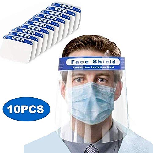 KAV -Pack of 10 Face Shield - Protect Eyes and Face with Protective Clear Film Elastic Band and Comfort Sponge Face Shields