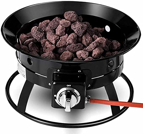 KAV Outdoor Gas Fire Pit Bowl - Portable LPG Patio Heater with Hose, Lava Rocks and Base - Lightweight Clean and Smokeless Campfire Perfect for Garden, Beach or Camping - 48cm (19 INCH)