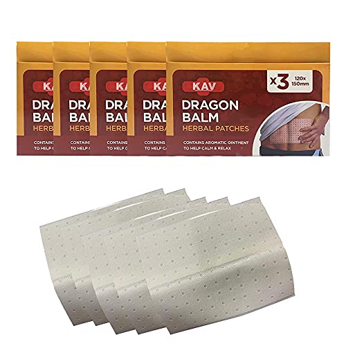 KAV Dragon Balm Aromatic Herbal Pain Relief Pack of 5 with 15 Heating Patch for Back Joint Pains Relief Health Body Care