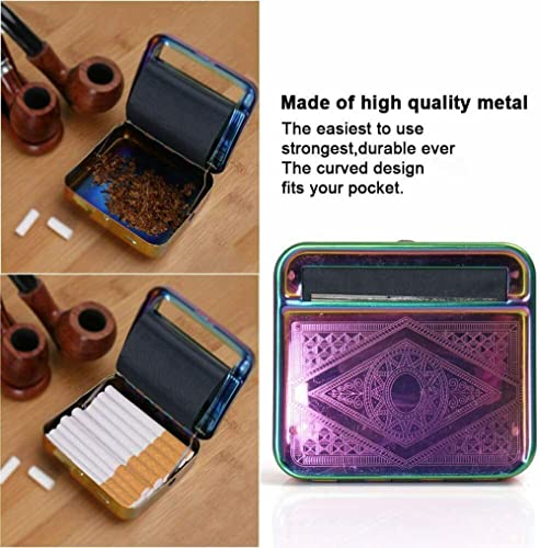 KAV Automatic Cigarette Rolling Machine Baccy Portable Metal Tin Box for Tobacco, Smoking Roller and Storage Case - Rainbow