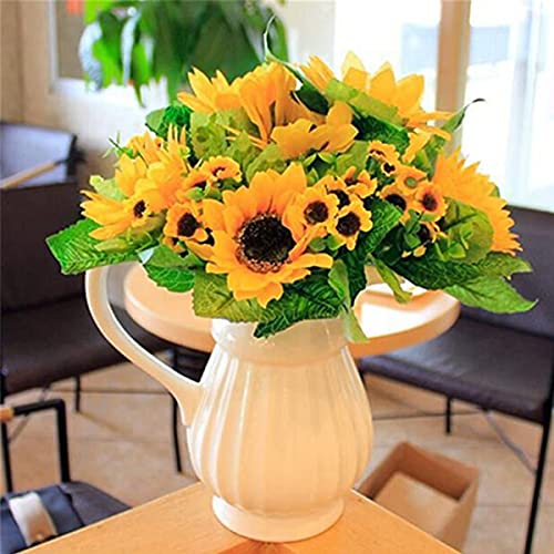 KAV Artificial Sunflowers with Leaves Bunch of Artificial Flowers Artificial Silk Sunflowers for Home Hotel Office Wedding Party Garden Décor