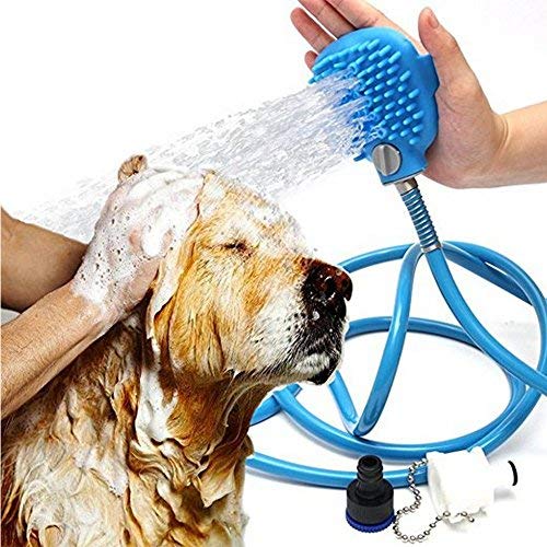 Weimi Pet Shower Sprayer and Scrubber in-One Indoor Outdoor Shower Tool kit for Dog Cat with Grooming Brush Head 7.5 Ft Hose and Scrubber
