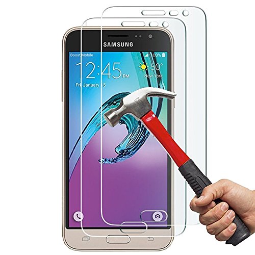 Samsung Galaxy J3 2016 Protector, Tempered Glass Protective Films Invisible Transparent Clear Protection Display Shield for Samsung Galaxy J3 2016 - (Pack of 2)