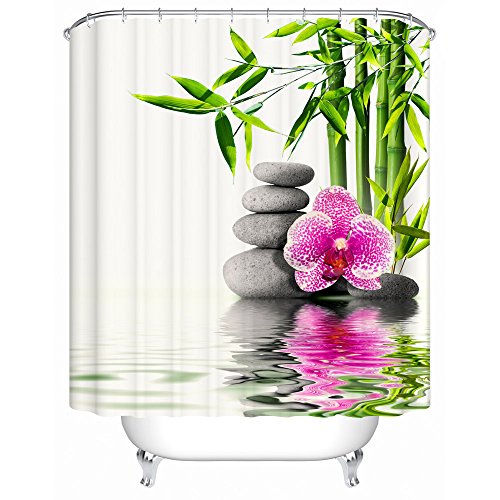 KAV® Decorative Shower Curtain 3D Bath Room Curtain Mould Mold Mildew Resistant 100% Waterproof Polyester Fabric with 12 Hooks, 180 Width x 180cm Drop